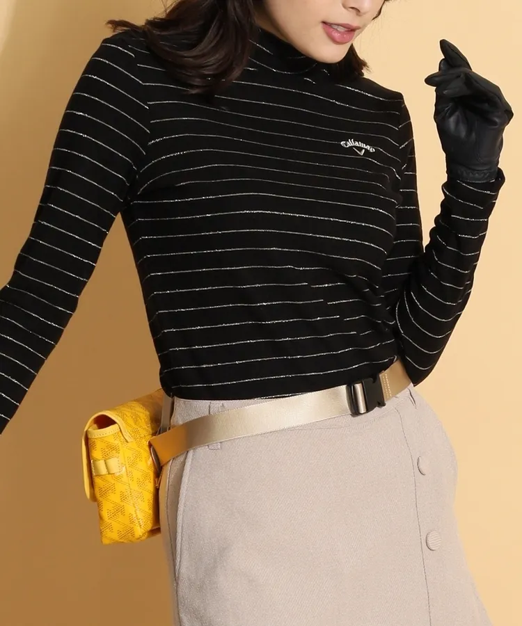 キャロウェイ CA 【吸湿発熱】ラメボーダー起毛モックネックカットソー