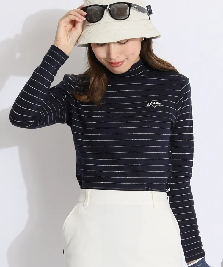 キャロウェイ CA 【吸湿発熱】ラメボーダー起毛モックネックカットソー