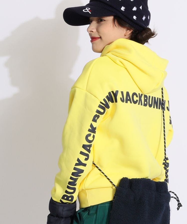 【美品】ジャックバニー　レディースゴルフパーカー ジャックバニー JB 裏起毛モノトーンロゴ刺繍パーカー