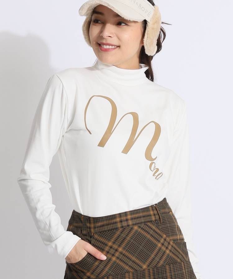 MD ロゴプリント裏起毛モックネック長袖カットソー