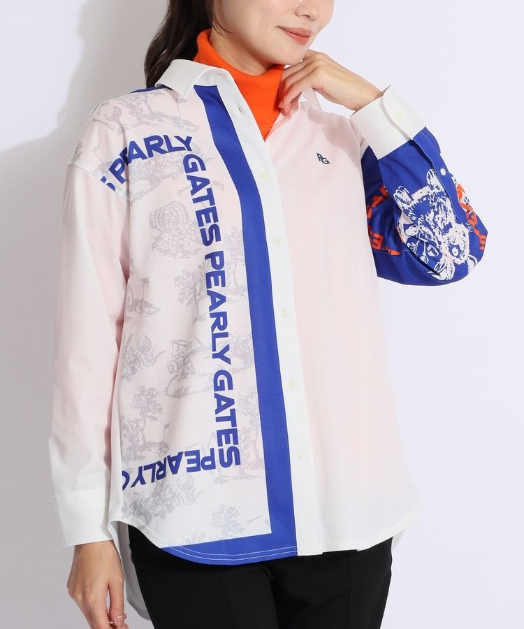 パーリーゲイツ PG ストライプパネル切替カノコ長袖ポロシャツ