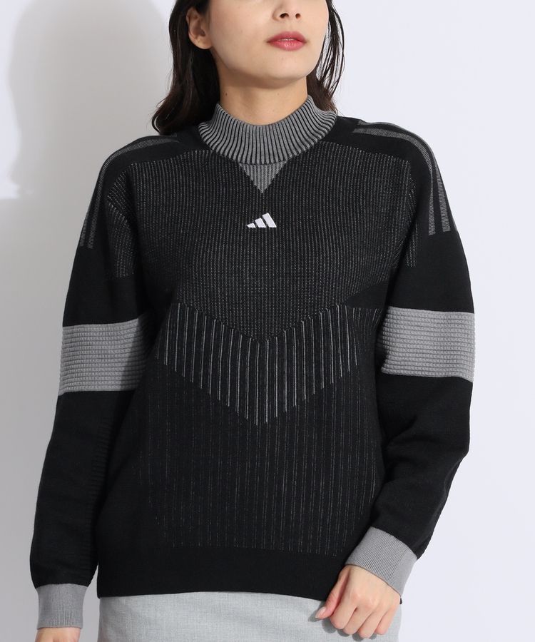 アディダスゴルフ グラフィック異ゲージ編みハイネックニット アディダスゴルフ AG グラフィック異ゲージ編みハイネックニット