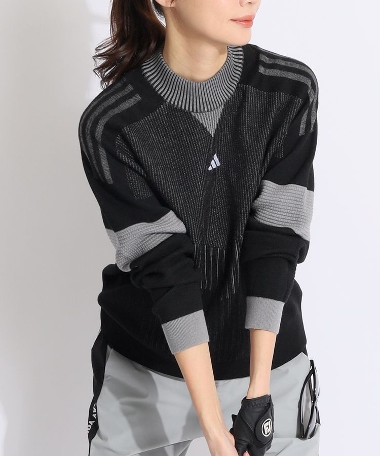 アディダスゴルフ グラフィック異ゲージ編みハイネックニット アディダスゴルフ AG グラフィック異ゲージ編みハイネックニット