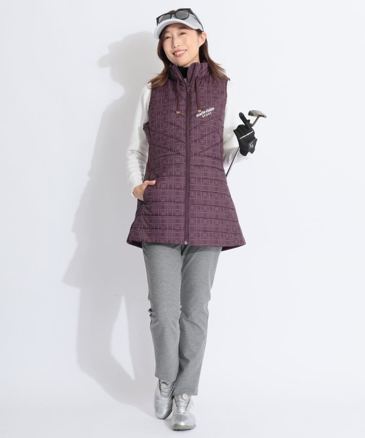 【極美品】TaylorMade 中綿ロングベスト　ロゴ入り　（S） マリクレールスポーツ (フィットネス） MF 素材切替スタンドネック中綿