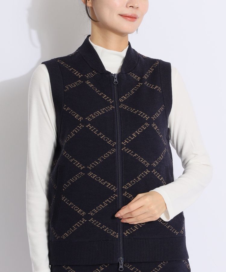 トミー ヒルフィガー ゴルフ2WAYネックモノグラムジャカードニットベスト トミーヒルフィガーゴルフ TH 【蓄熱保温】2WAYネックモノグラムジャ