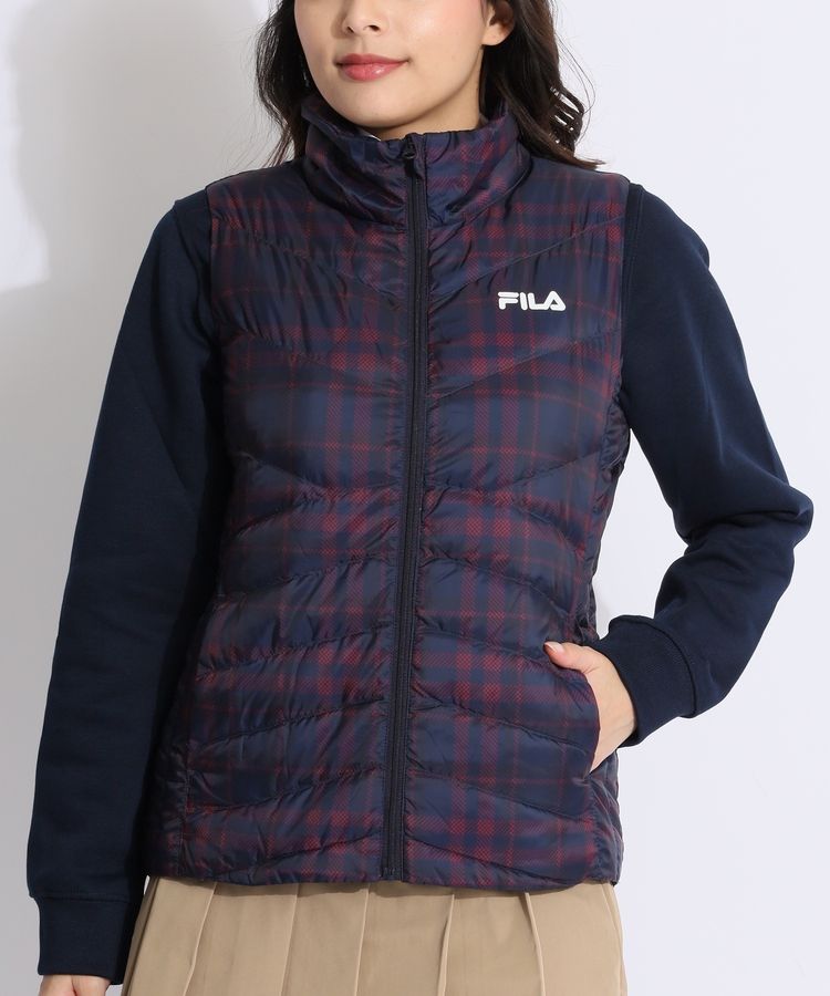 フィラゴルフ FG 【撥水保温】収納袋付きタータンチェック洗えるダウン