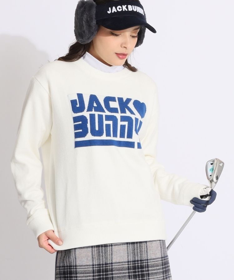 ジャックバニー JB 【防風】ジャガードロゴ裏地付きクルーネックニット