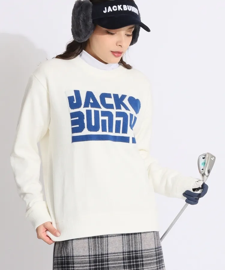 ゆかりジャックバニ裏地付ゴルフジャケット美品 ジャックバニー JB 【防風】ジャガードロゴ裏地付きクルーネックニット