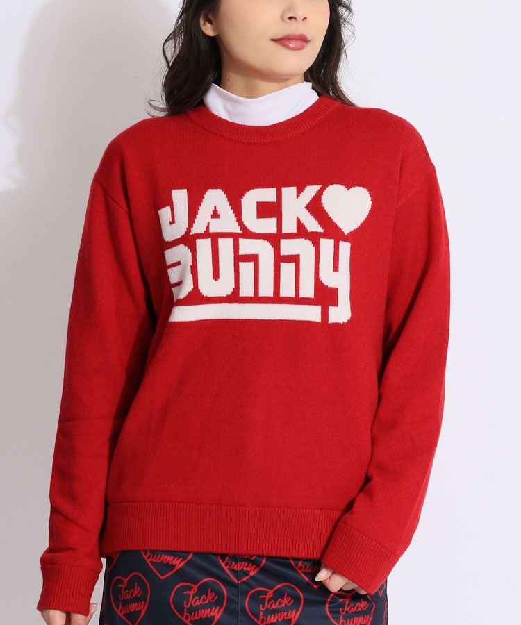 ジャックバニー JB 【防風】ジャガードロゴ裏地付きクルーネックニット