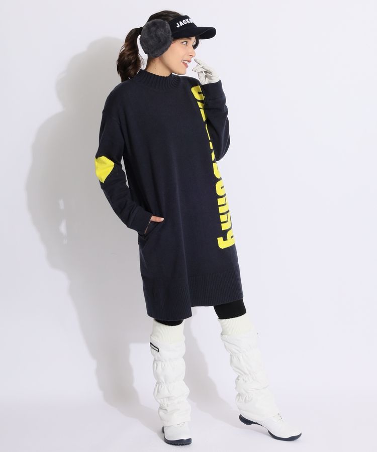 ジャックバニー JB 【防風】ハートロゴボトルネック裏地付きニット