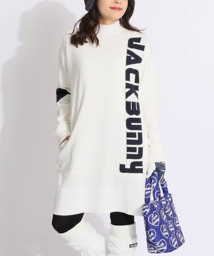 JB 【防風】ハートロゴボトルネック裏地付きニットワンピース