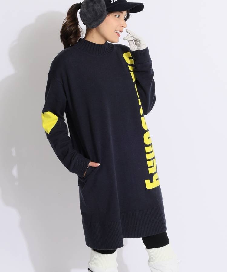 JB 【防風】ハートロゴボトルネック裏地付きニットワンピース