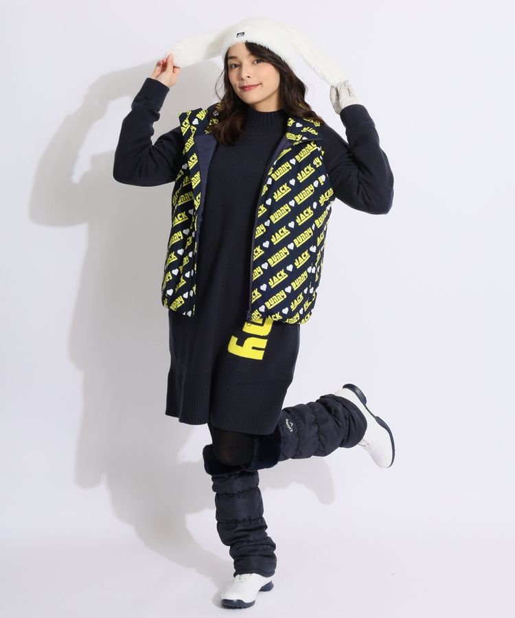 ジャックバニー JB 【防風】ハートロゴボトルネック裏地付きニット