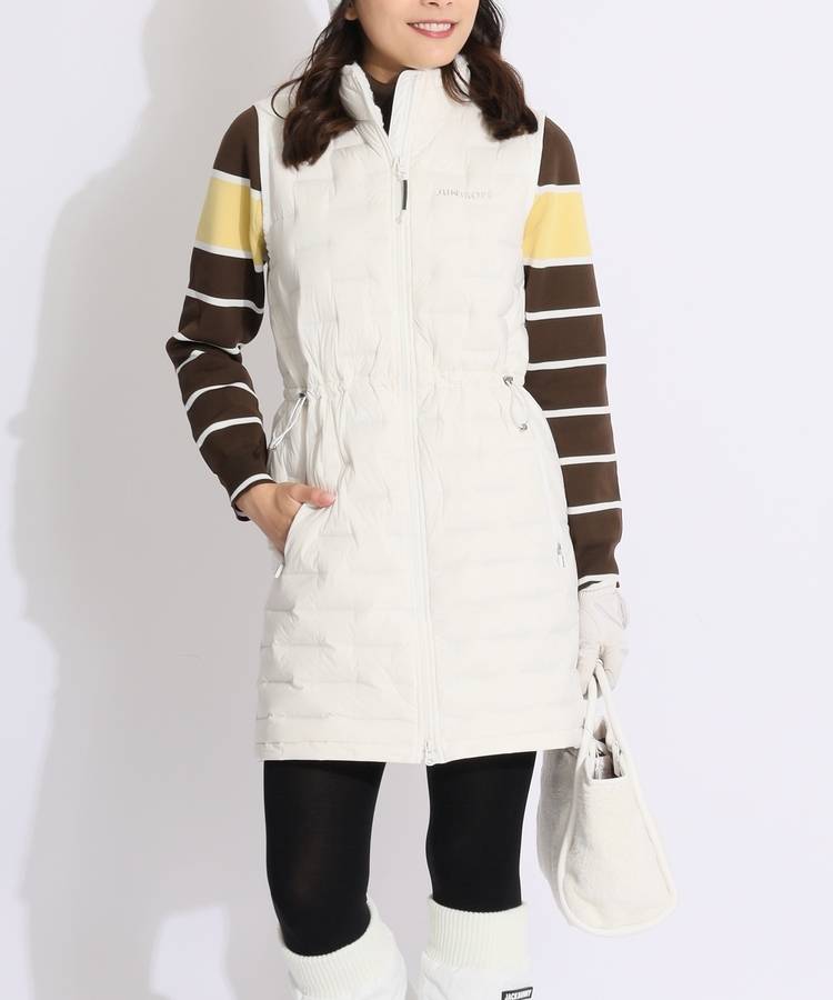 JR 【撥水保温】衿裏ファーウエストドロスト中綿ロングベスト