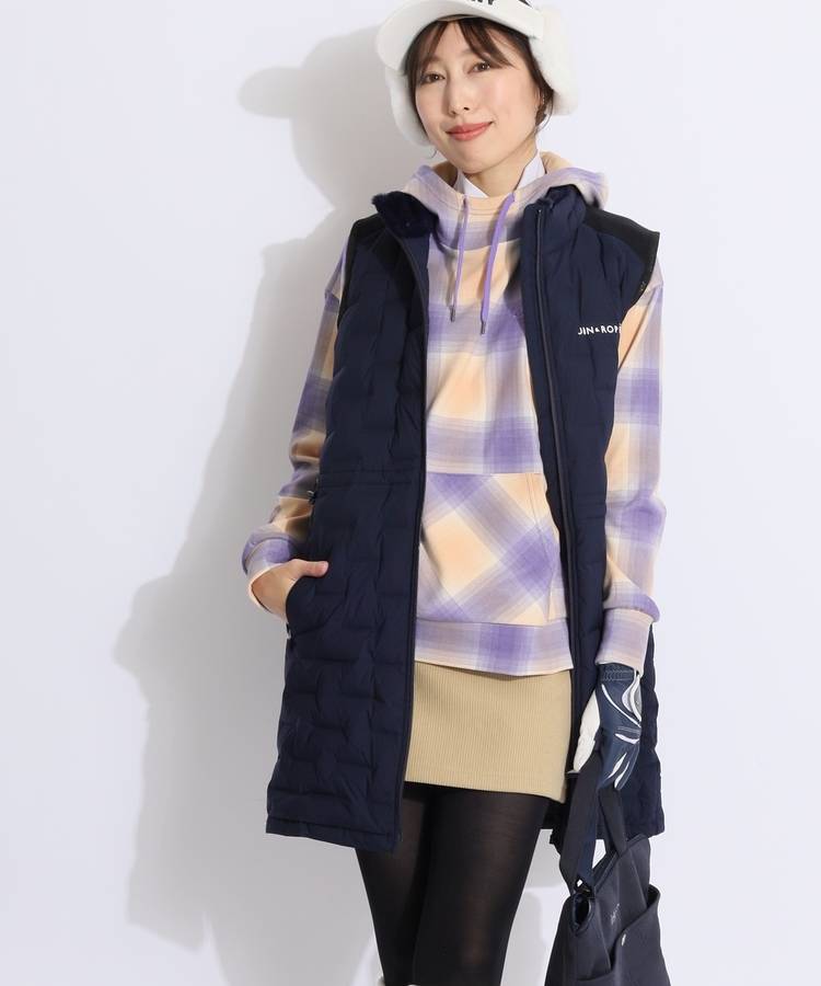 JR 【撥水保温】衿裏ファーウエストドロスト中綿ロングベスト