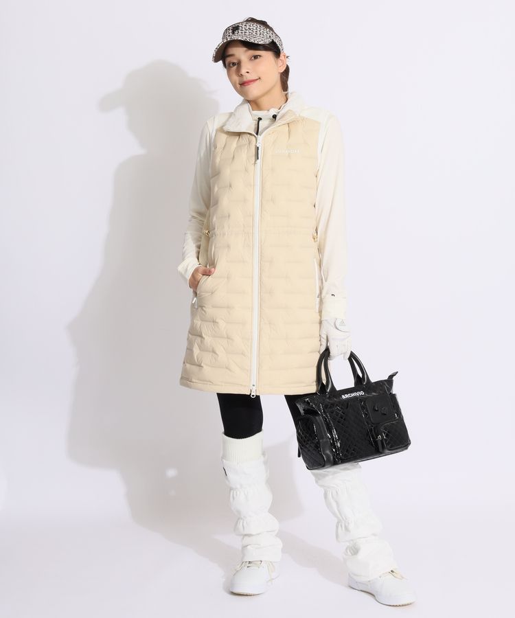 【撥水保温】衿裏ファーウエストドロスト中綿ロングベスト