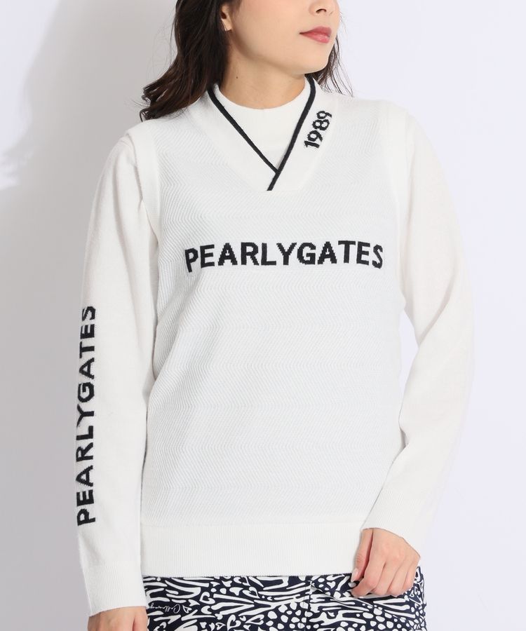 美品❣️パーリーゲイツ レディースニット パーリーゲイツ PG 【静電防止】ニットベスト付きジャガードロゴ