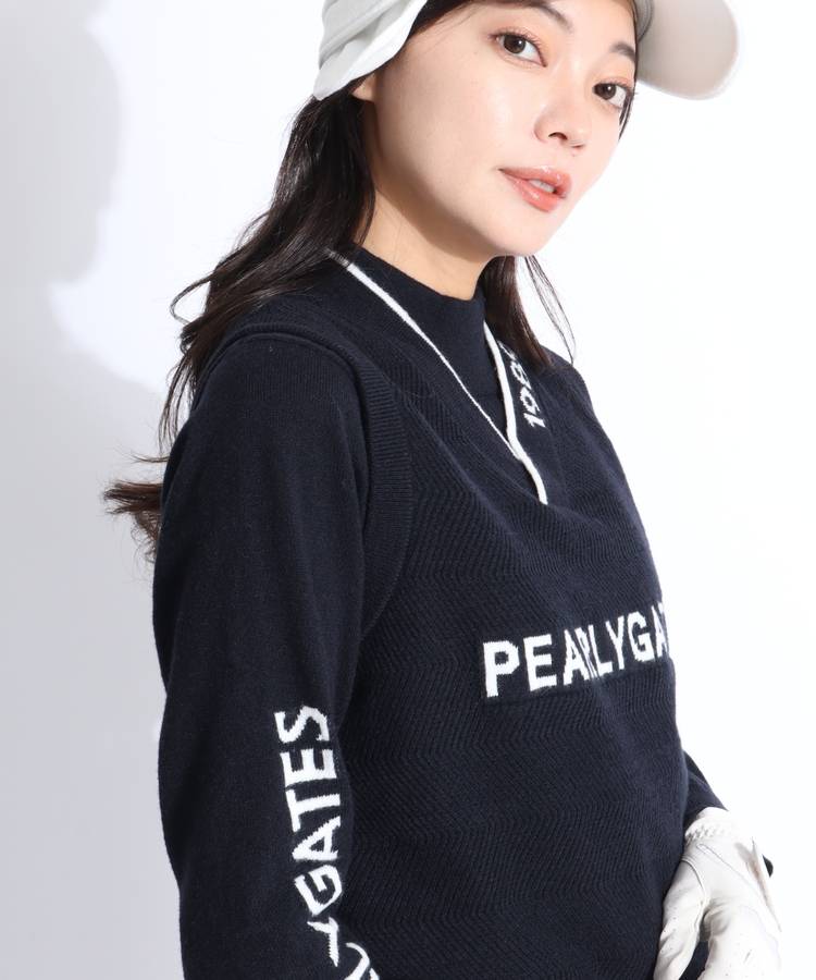 極美品 パーリーゲイツ ドライバーズニット ロゴ アイボリー ブラック