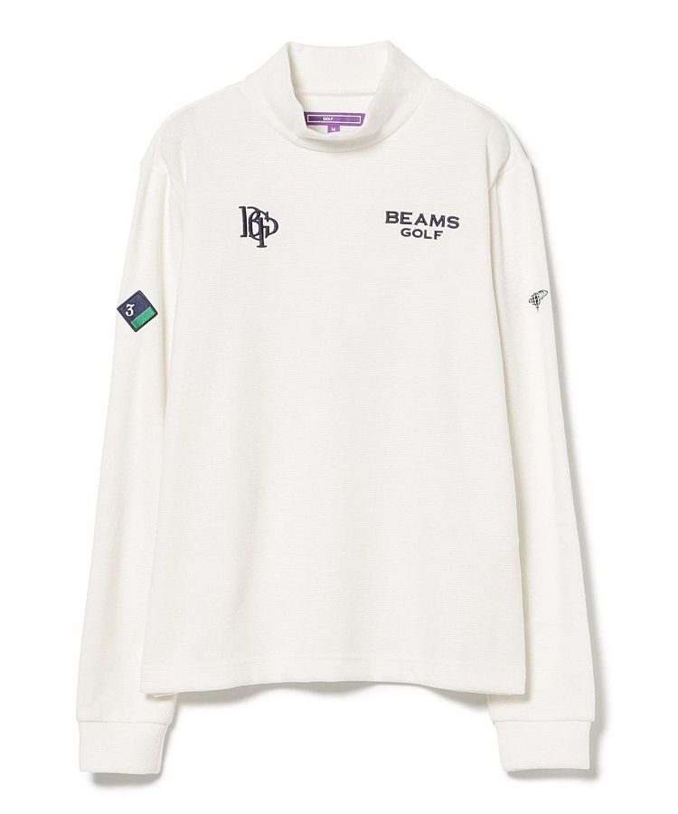 ビームスゴルフ BE 起毛マルチロゴ刺繍モックネック長袖カットソー