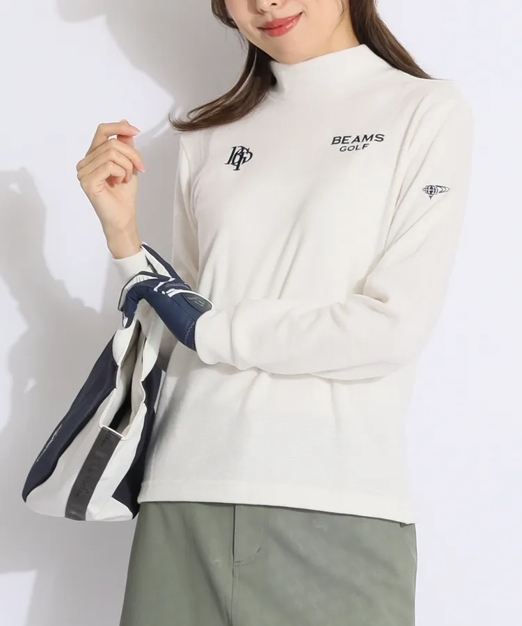 ビームスゴルフ ハーフボタン モックネック ダイヤキルト プルオーバー