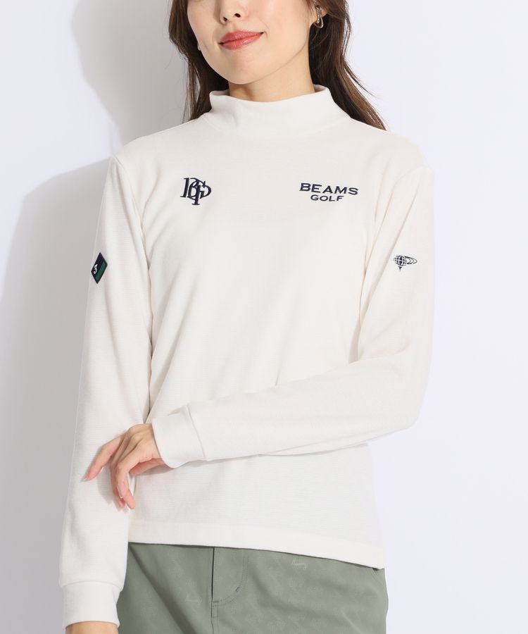 ビームスゴルフ BE 起毛マルチロゴ刺繍モックネック長袖カットソー