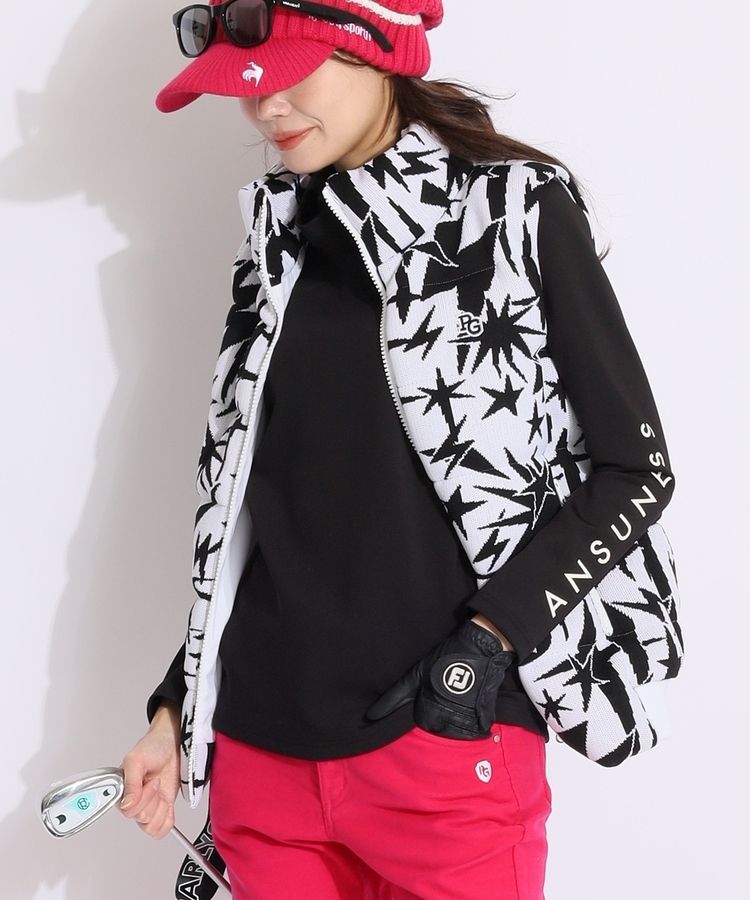 パーリーゲイツ PG スタンドネックジャガードダウンベスト レディース