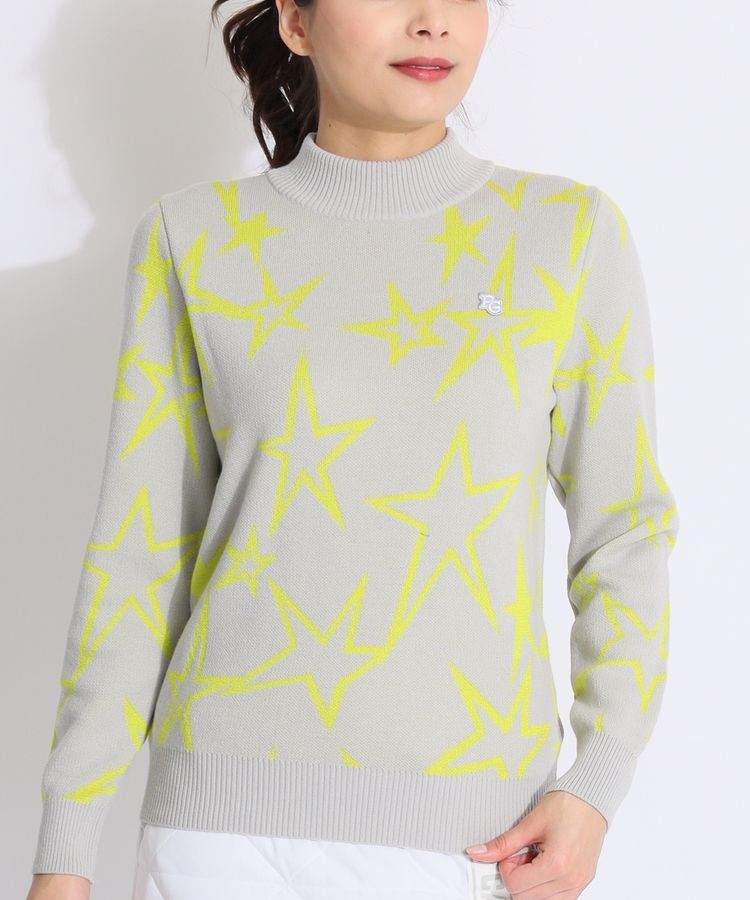 パーリーゲイツ PG バックロゴ星柄ジャガードハイネックニット