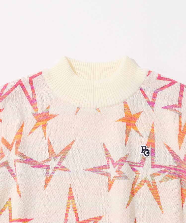 パーリーゲイツ PG バックロゴ星柄ジャガードハイネックニット
