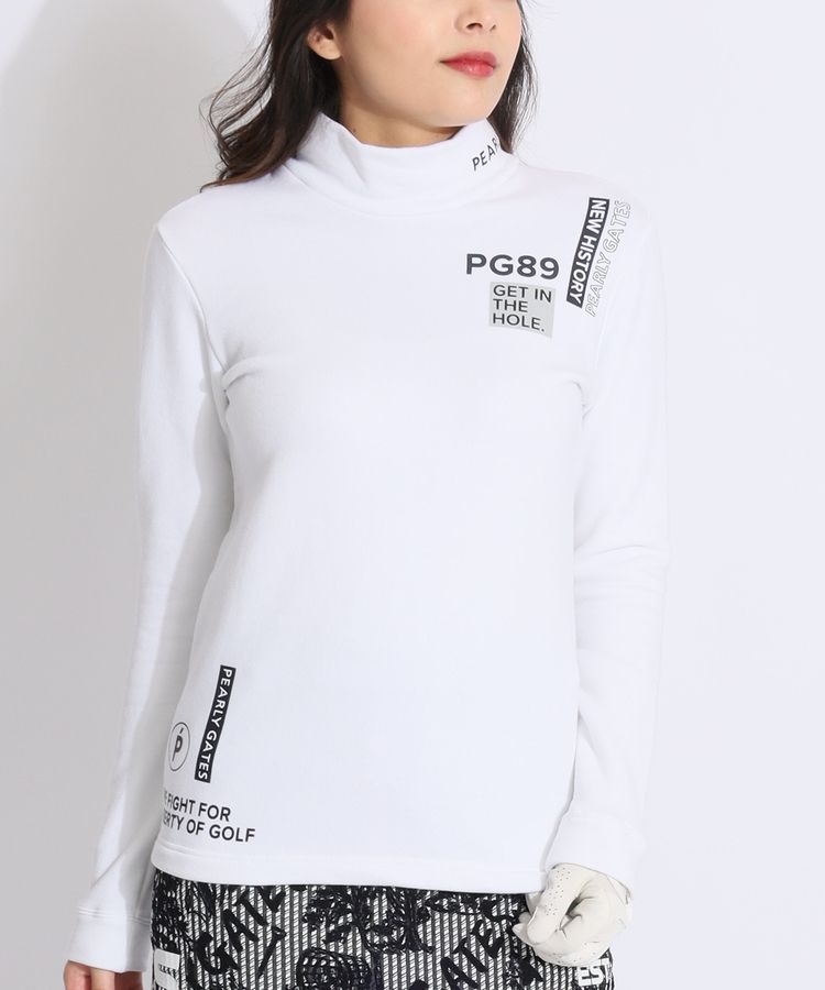 パーリーゲイツ ロゴ　長袖 美品 パーリーゲイツ 長袖 モックネックシャツ プリントロゴ