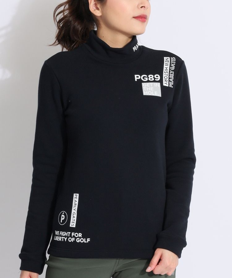パーリーゲイツ PG ロゴプリントコットン裏毛モックネック長袖