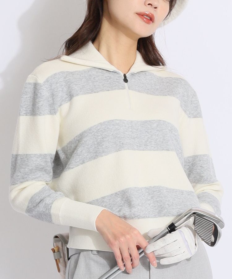 デサントゴルフ DE ワイドボーダーハーフジップニット レディース デサントゴルフ DE ワイドボーダーハーフジップニット レディース