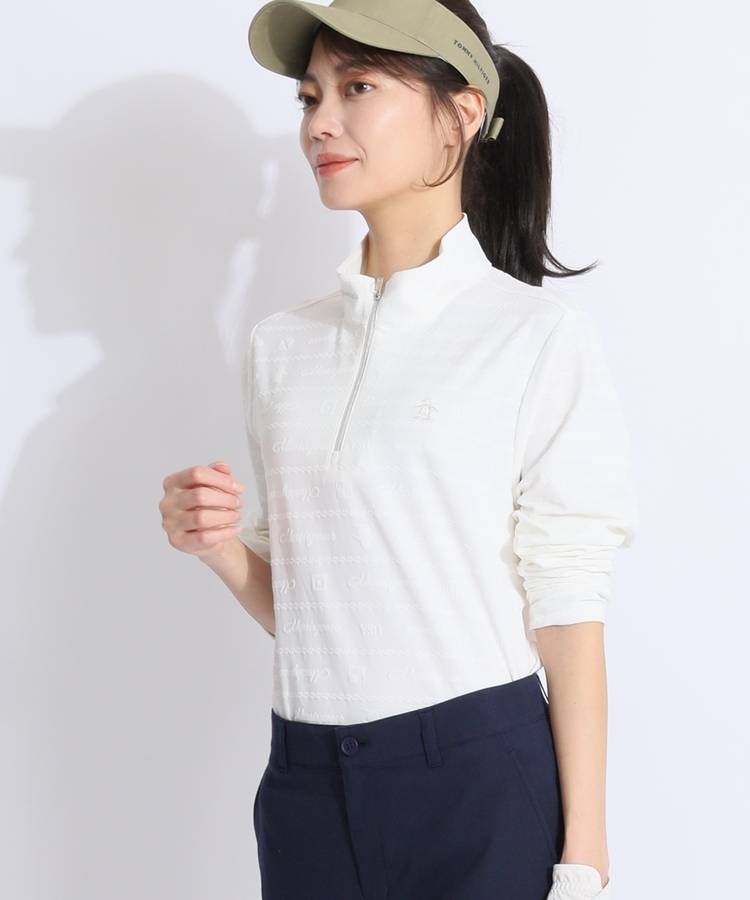 MW 【吸汗速乾UV】ジャガードハーフジップ長袖カットソー