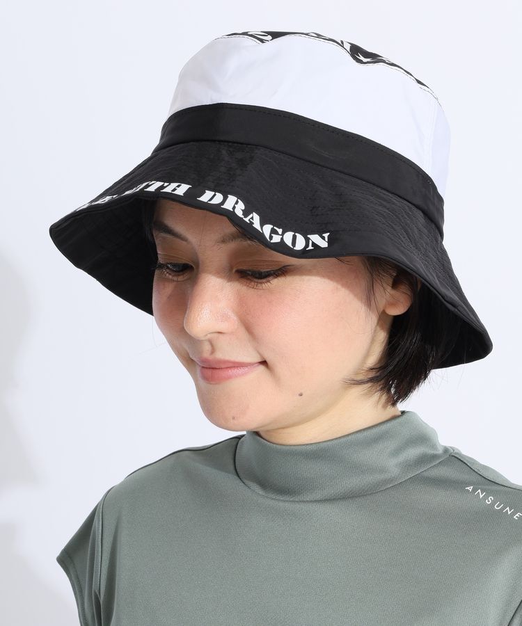 Dance With Dragon - coco 中古 ダンスウィズドラゴン DANCE WITH DRAGON バケットハット フリー ブラック ホワイト 刺しゅうロゴ ダンスウィズドラゴン DD バイカラーロゴプリントバケットハット