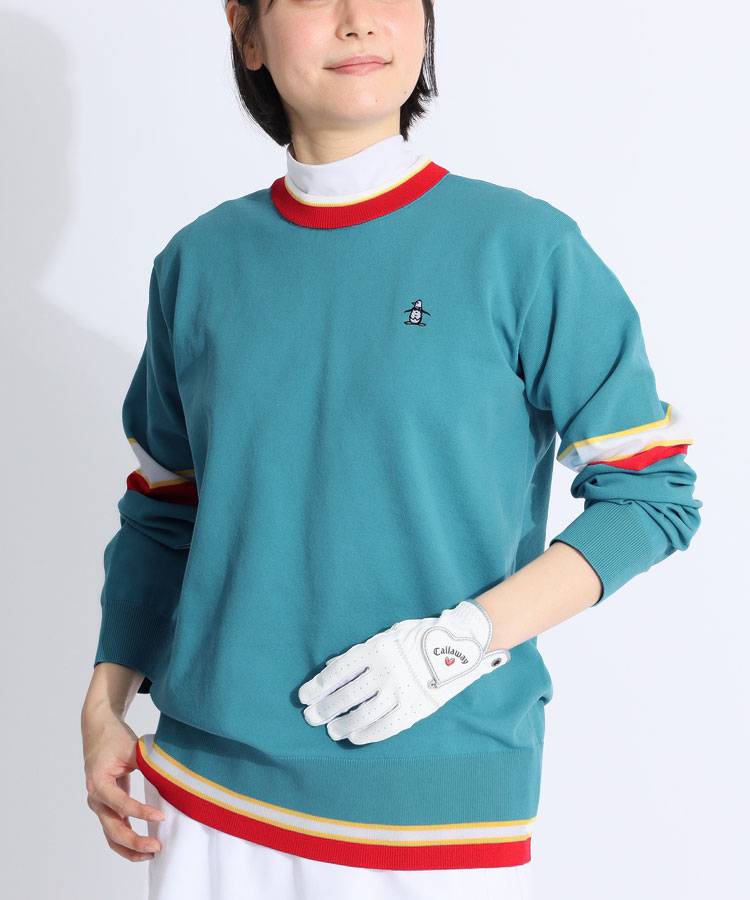 MW 【手洗い可能】バックジャガードロゴクルーネックニット