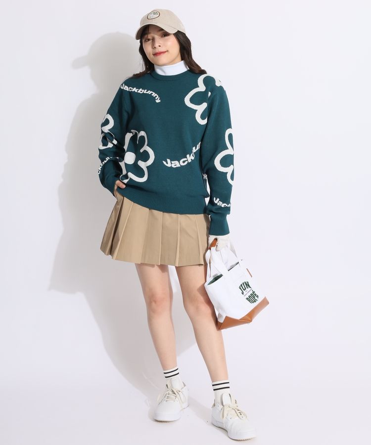 【新品タグ付】ジャックバニー　レディース　Ｍ　クルーネックニット　ゴルフ　総柄 ジャックバニー JB ジャガードプルオーバークルーネックニット