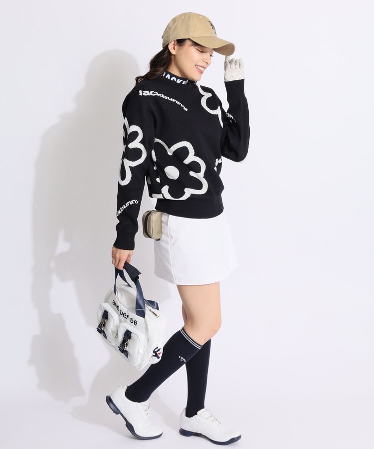 0サイズS 黒 ゴルフウェア ジャックバニー ロゴジャガード セーター 新品 ジャックバニー JB ネックジャガードロゴモックネックニット