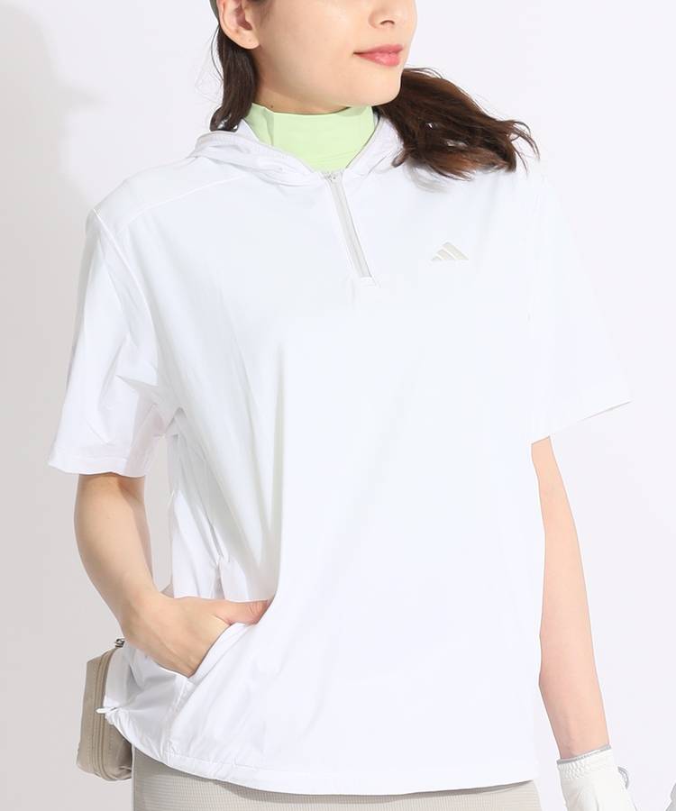 アディダス半袖ジップアップパーカーとハーフパンツ 美品】アディダス レディース半袖ジップアップパーカー ネイビー