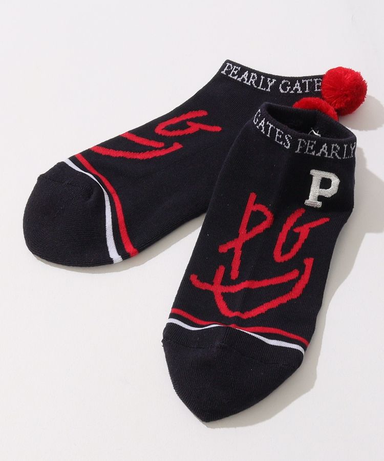 パーリーゲイツ PG ペイント風ロゴポンポン付きアンクルソックス
