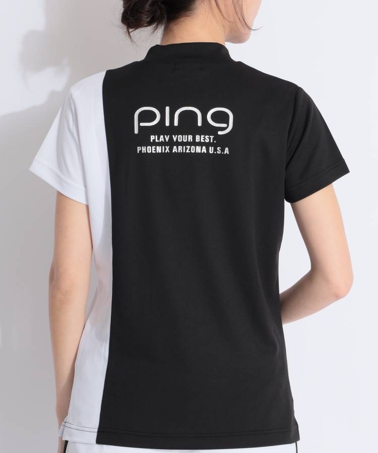 新品　PING ピン　モックネック　半袖シャツ　カットソー　フロントロゴ　L ピン(PING)ゴルフウェア モックネック レディース ゴルフウェア
