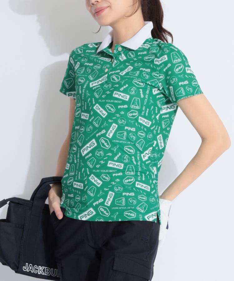 PN 総柄プリントメッシュ半袖ポロシャツ