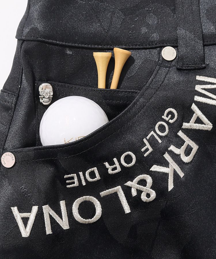 マーク＆ロナ ML 一体型ペチパンツ付きロゴ刺繍カモフラスカート