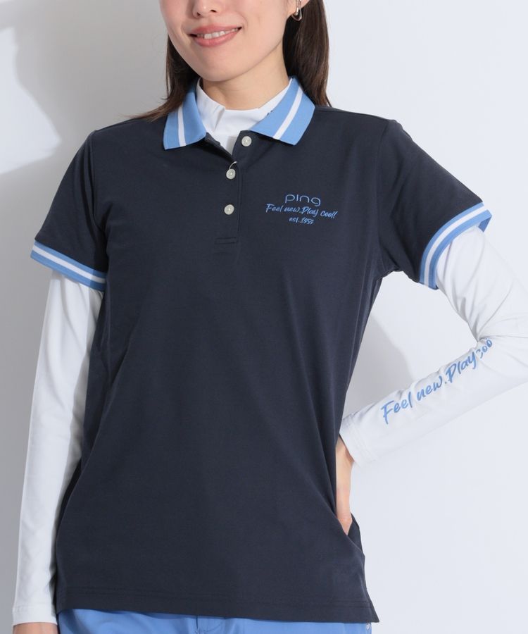 ピン PN 【速乾】長袖インナー付き半袖ポロシャツ レディース