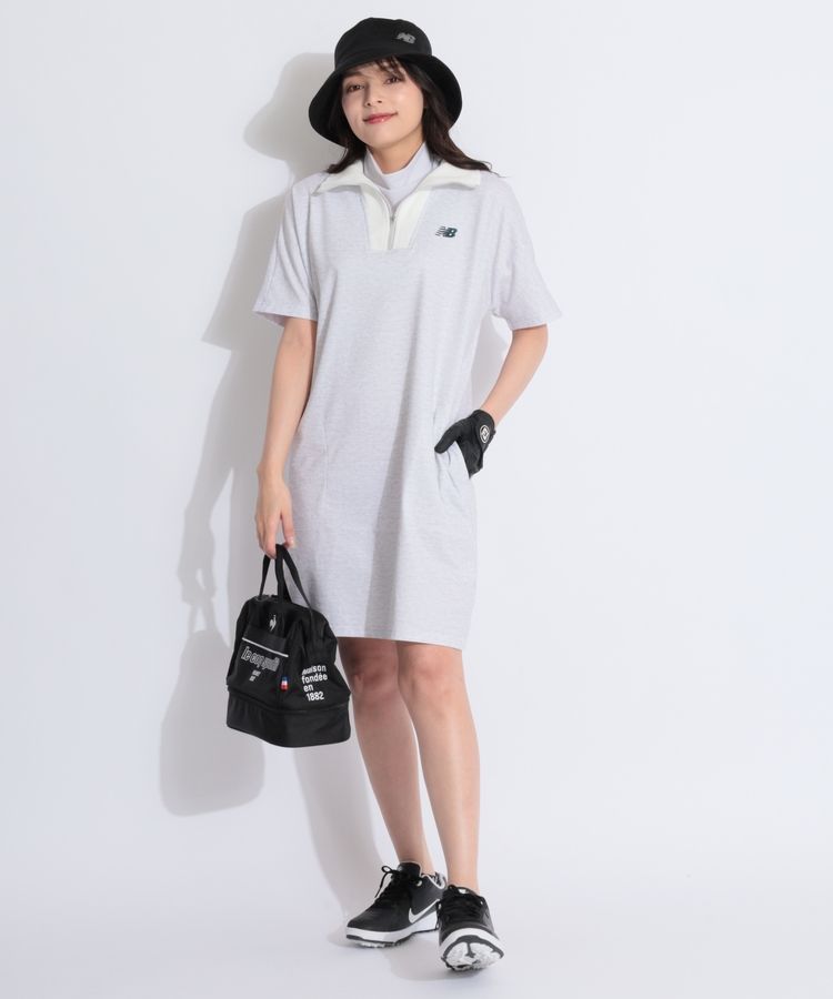 【ストレッチ】リブスタンドネック半袖ワンピース
