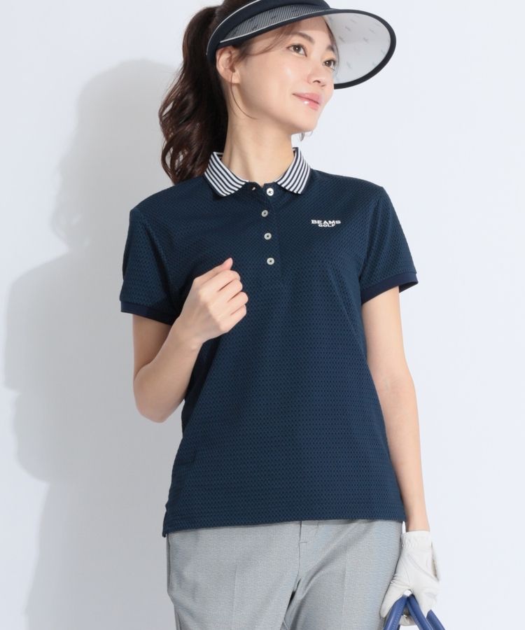 ★美品★BEAMS　GOLF　衿裏ロゴポロシャツ　サイズ　L ビームスゴルフ 衿裏ロゴポロシャツ 83-02-0034-444（ブルー