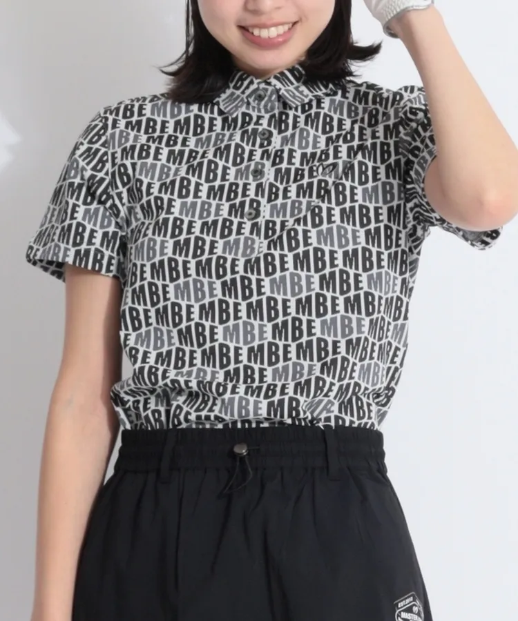 MBE レディースポロシャツ ジャガード織 ダークグレー L【未使用に近い】 マスターバニー MB MBEリバイバル柄ジャガード半袖ポロシャツ