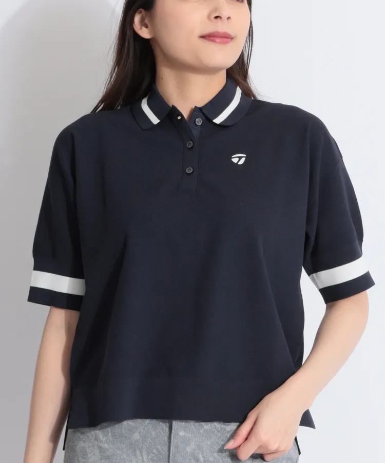 TaylorMade テーラーメイド 半袖ポロシャツ ブルー×ネイビー 織