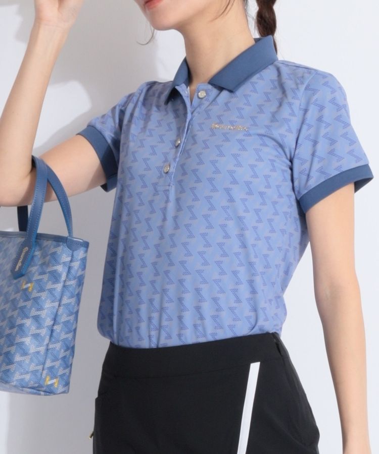 レザレクション 半袖ポロシャツ ピンク×白 上部総柄 レディース