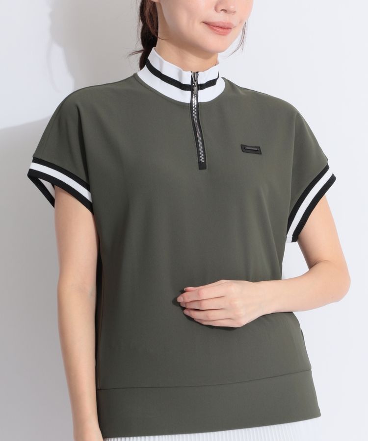 ランバン スポール LV 【冷感UV】リブライン切替ハーフジップ半袖