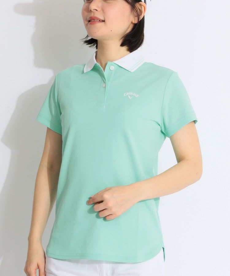 【ストレッチ】エンブレムプリントフレンチスリーブモックネックカットソー