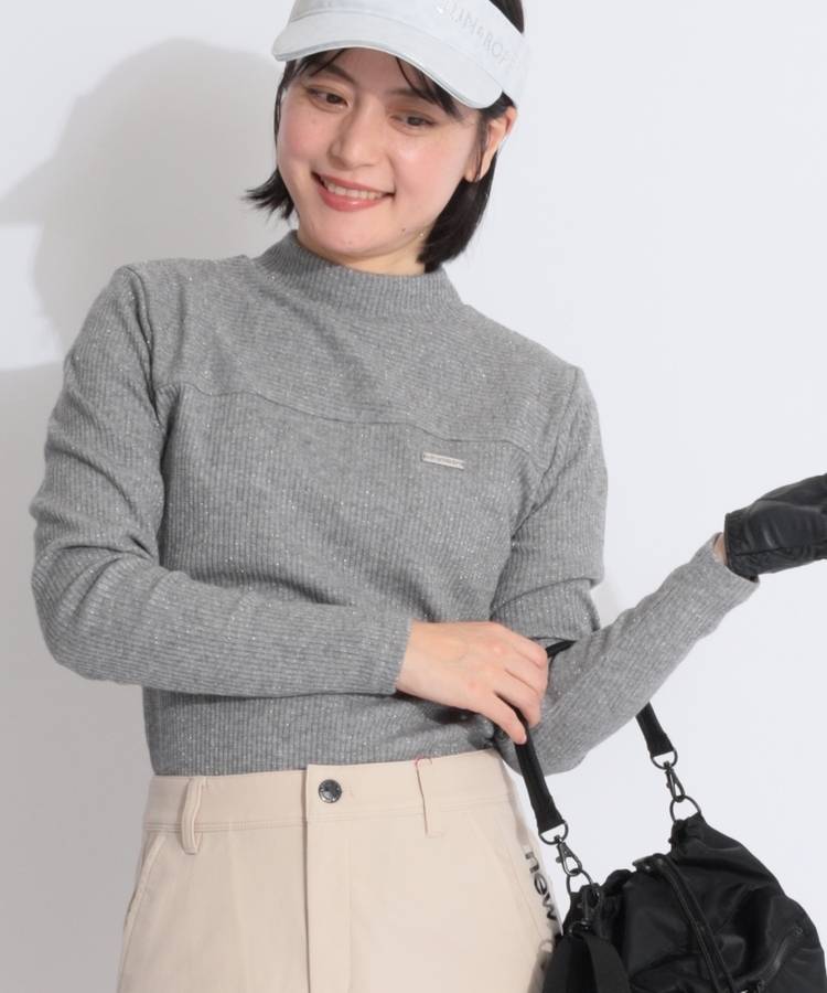 DL ラメ入りハイネック長袖リブニット